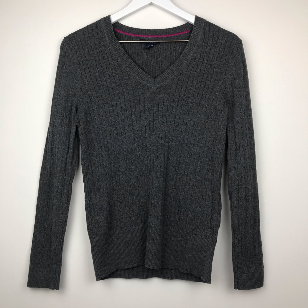 Tommy Hilfiger Grey V-Neck Cable Knit Sweater